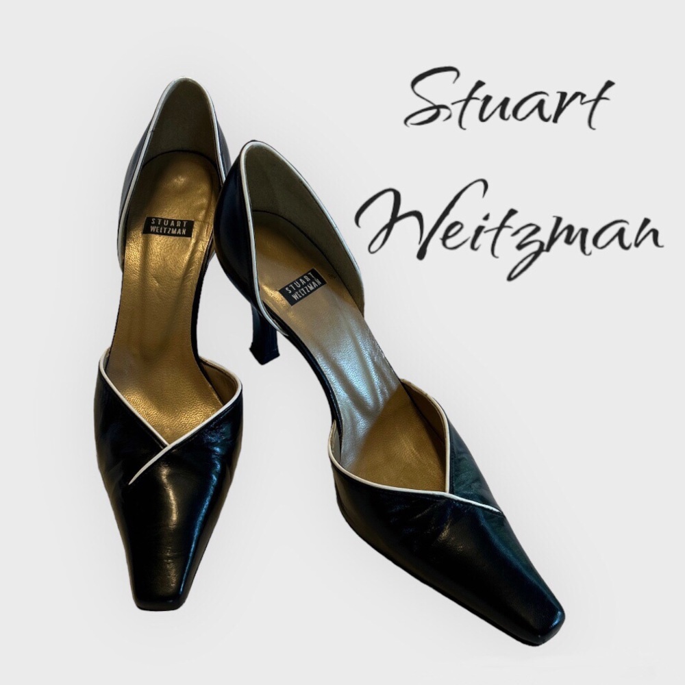 Stuart Weitzman Black Leather Size 6B Pumps w/ White trim B&W